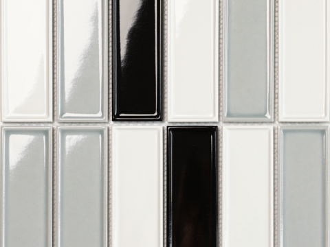 亮面黑白灰渐变长条砖 现代风墙面砖 PBR 无缝纹理贴图