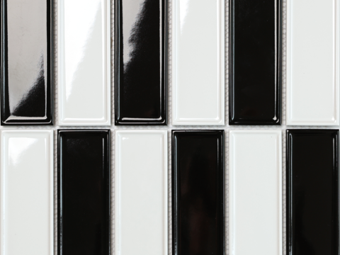 经典黑白棋盘格长条砖 工业风厨房卫生间墙砖 无缝贴图