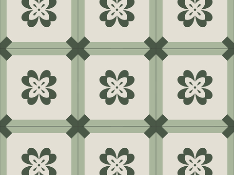 法式北欧无缝绿色复古花砖瓷砖贴图