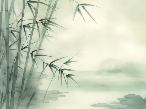  高清中式竹子水墨画 