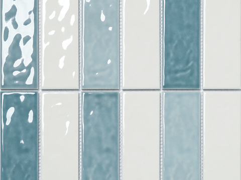 波浪纹白蓝拼色长条马赛克 复古风墙面砖高清素材