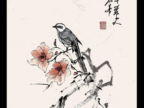  高清中式花鸟水墨画 