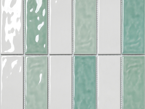 波浪纹白绿拼色长条马赛克 复古风墙面砖高清素材