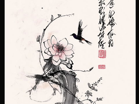  高清中式花鸟水墨画 
