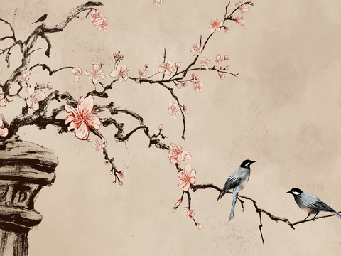  高清中式花鸟水墨画 