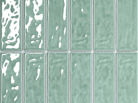 波浪纹豆绿色釉面长条马赛克 复古风墙面砖高清素材