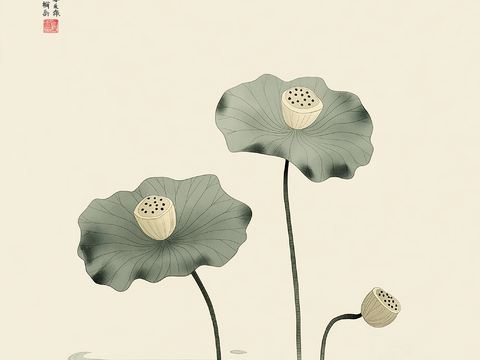  高清中式荷叶莲花水墨画 