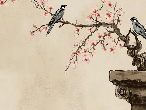  高清中式花鸟水墨画 