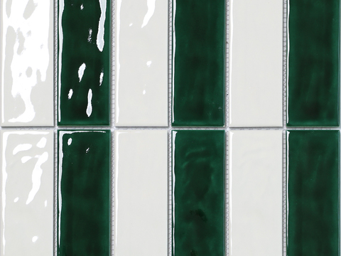 南洋风墨绿白长条墙砖 卫生间吧台瓷砖贴图