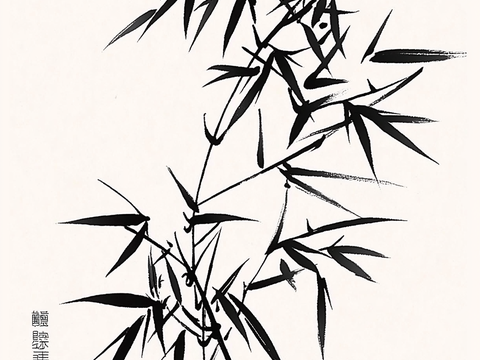  高清中式竹子水墨画 