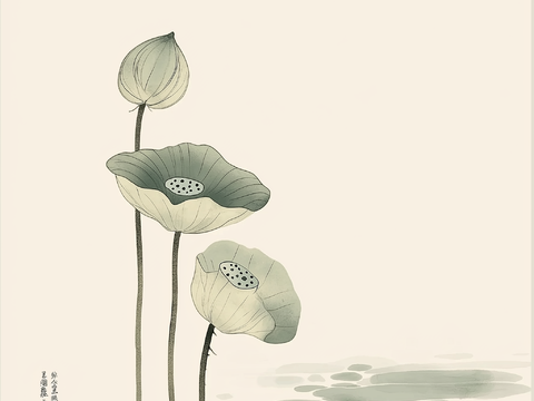  高清中式荷叶莲花水墨画 