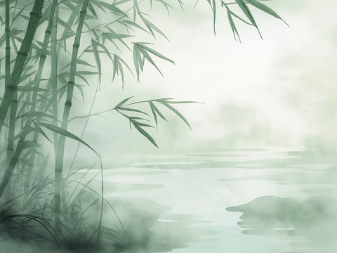  高清中式竹子水墨画 