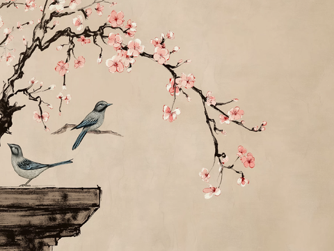  高清中式花鸟水墨画 