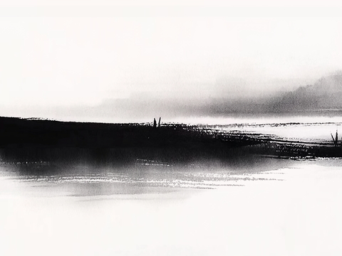  高清中式禅意山水水墨画 