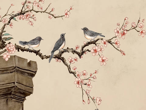  高清中式花鸟水墨画 