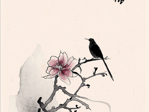  高清中式花鸟水墨画 