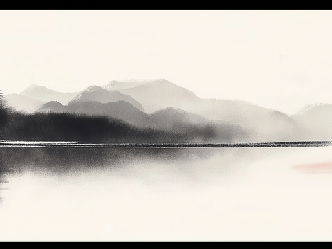  高清中式山水水墨画 