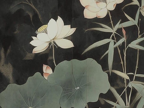  高清荷叶莲花挂画 