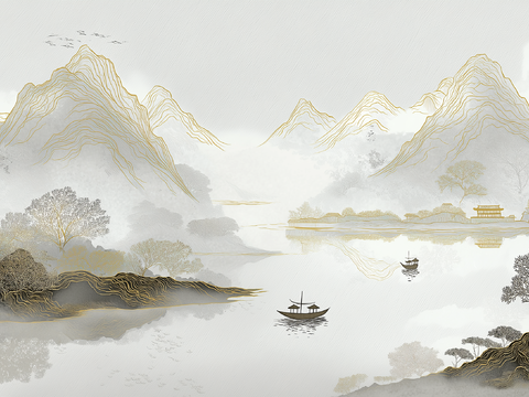 高清中式壁画软包墙布贴图