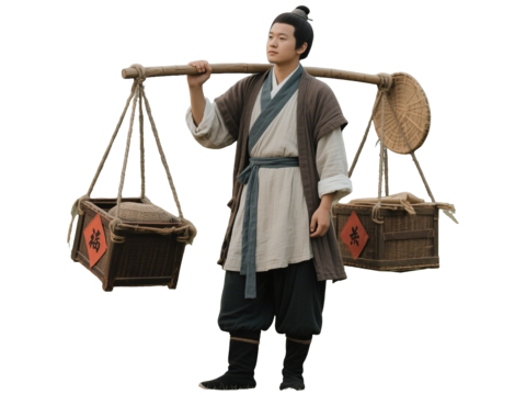  PS免抠古装人物 古代男子 古代货郎 古装没卖货郎 古代小商 