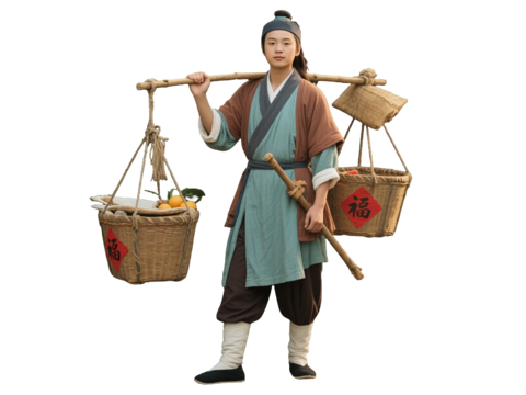  PS免抠古装人物 古代男子 古代货郎 古装没卖货郎 古代小商 