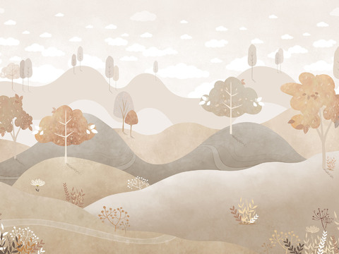 北欧现代壁画 儿童卧室壁纸贴图