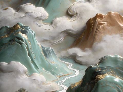  新中式立体山水浮雕墙面 