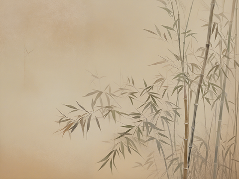新中式中式壁画_植物壁画_竹子壁画_艺术壁画