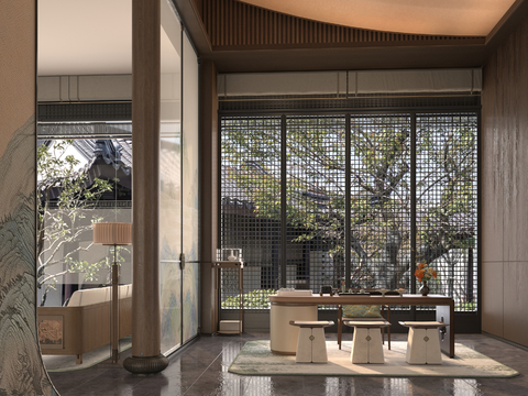 盘石设计 新中式售楼处前厅3d模型