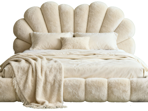 奶油风绒布软包贝壳双人床