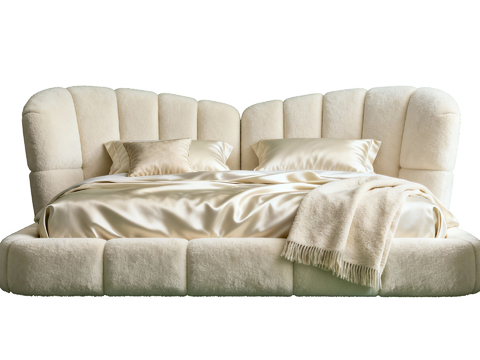 奶油网绒布软包双人床