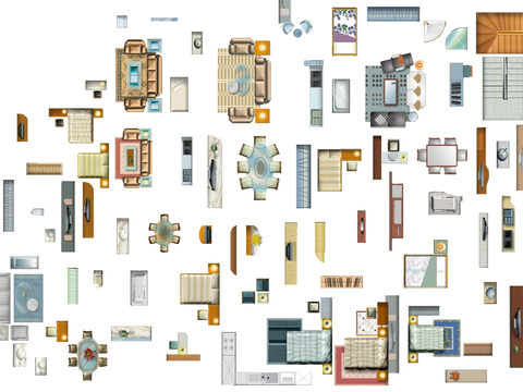 现代极简综合家具_免扣家具_彩平图家具