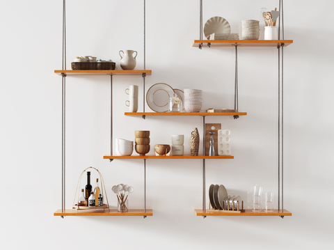  装饰架 厨房用品 餐具 碗碟su模型 