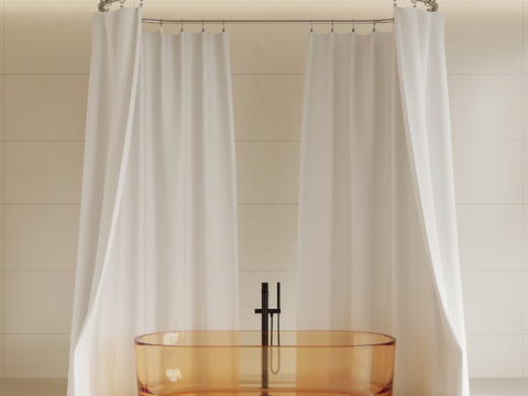  浴室浴帘 防水帘浴缸su模型 