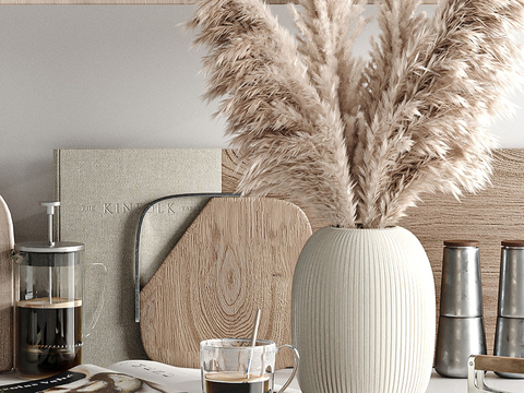  现代厨房 餐具 水杯 砧板su模型 