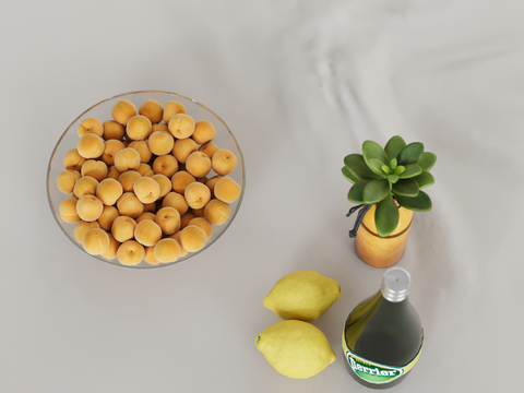  水果摆件 果盘 杏 柠檬su模型 