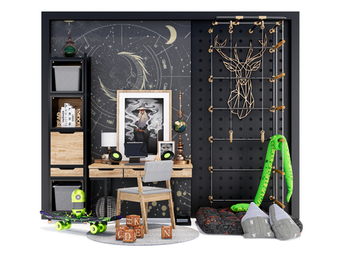  儿童书桌椅su模型 