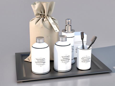  洗漱用品 牙刷 沐浴露 洗脸巾su模型 