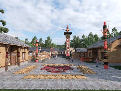  彝族商业街 彝族旅游小镇su模型 