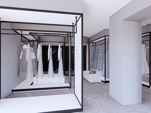  现代婚纱店su模型 