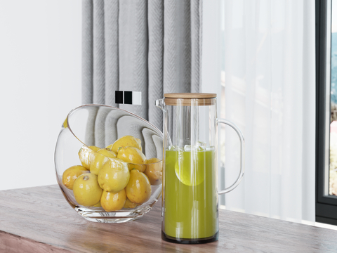  水果 果盘 柠檬 饮料su模型 