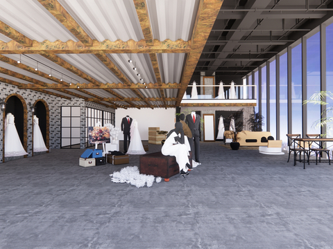  现代婚纱店su模型 