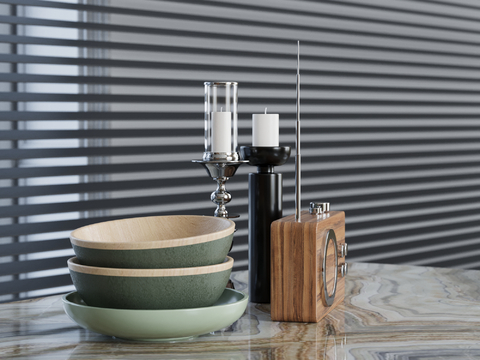  餐具 盘子 蜡烛 收音机su模型 