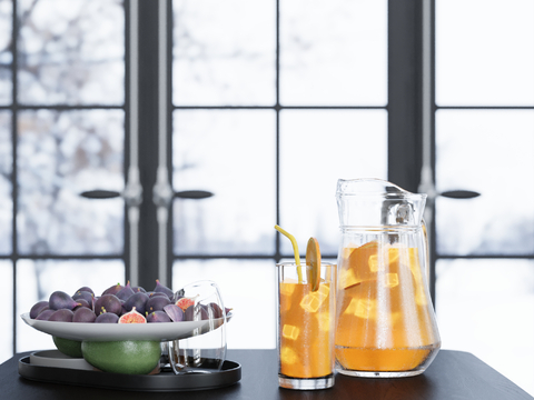  饮料 水果 果盘 无花果su模型 