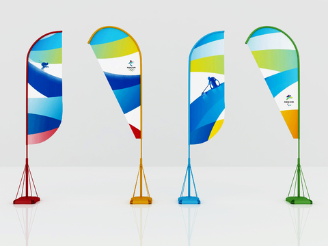  活动道旗 旗杆 旗帜su模型 