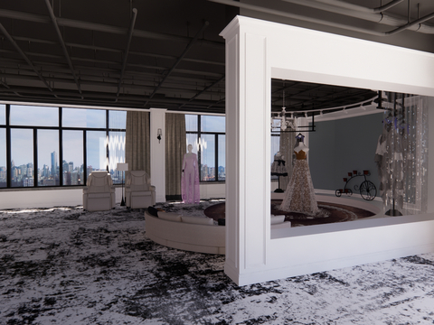  现代婚纱店su模型 