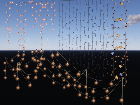  现代星星灯 挂树灯 星光灯su模型 