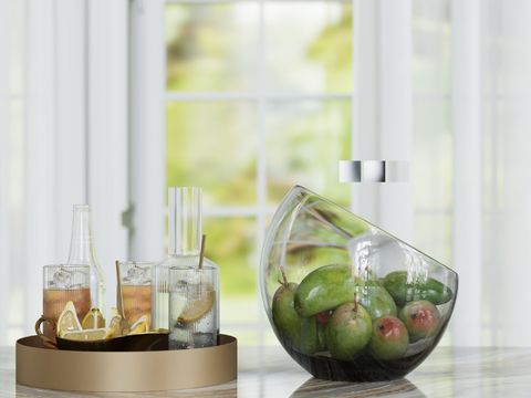  水果 酒具 饮料 果盘su模型 