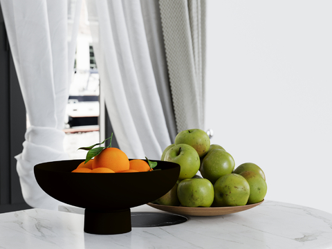  水果 果盘 橙子 青苹果su模型 