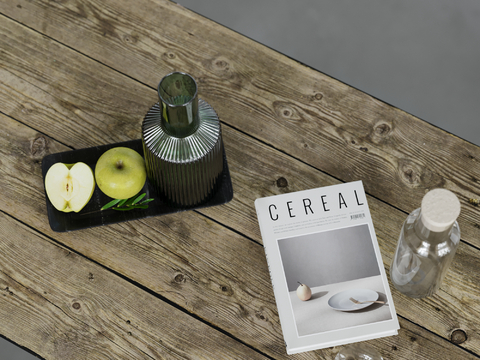  水果 苹果 瓶子 书籍su模型 